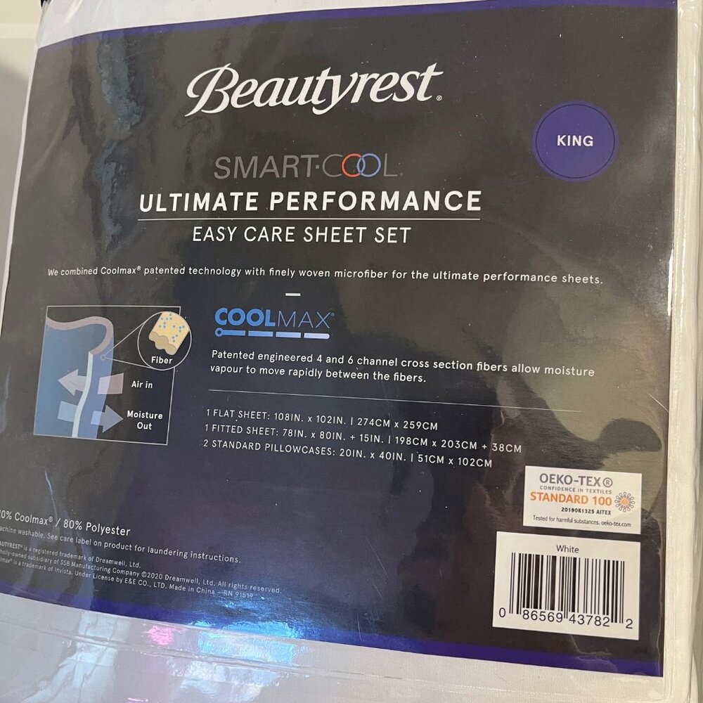 Beautyrest - Smart Cool - COOLMAX - King Sheet Set - White - Picture 5 of 5